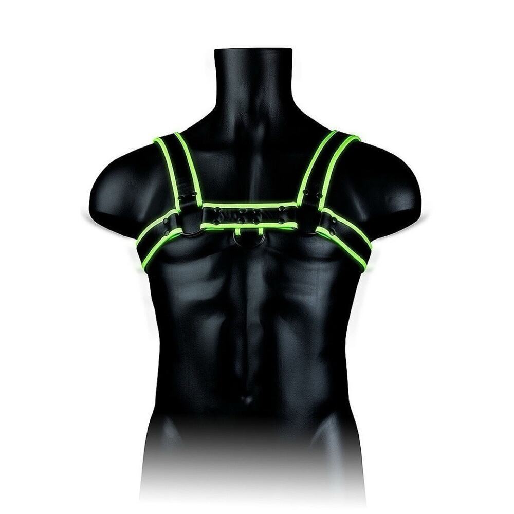 🦋B2G1🦋OUCH Glow In The Dark NEON GREEN Bonded Leather Chest Bulldog Harness L/XL